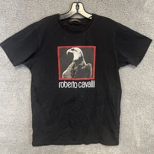 Roberto Cavalli T Shirt Unisex Size L Black Graphic‎ Eagle Print Crew Neck Tee